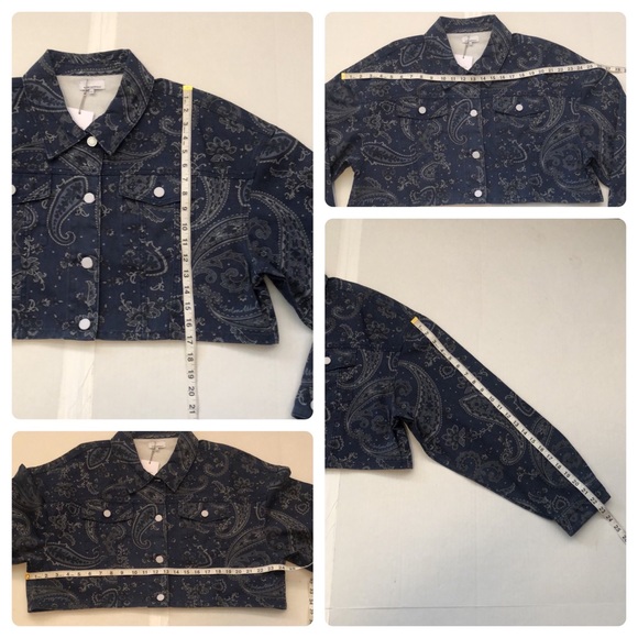 WEWOREWHAT Cropped Jean Jacket, Rigid Denim Paisley Print, Sz. M-L /NWT - Picture 17 of 17